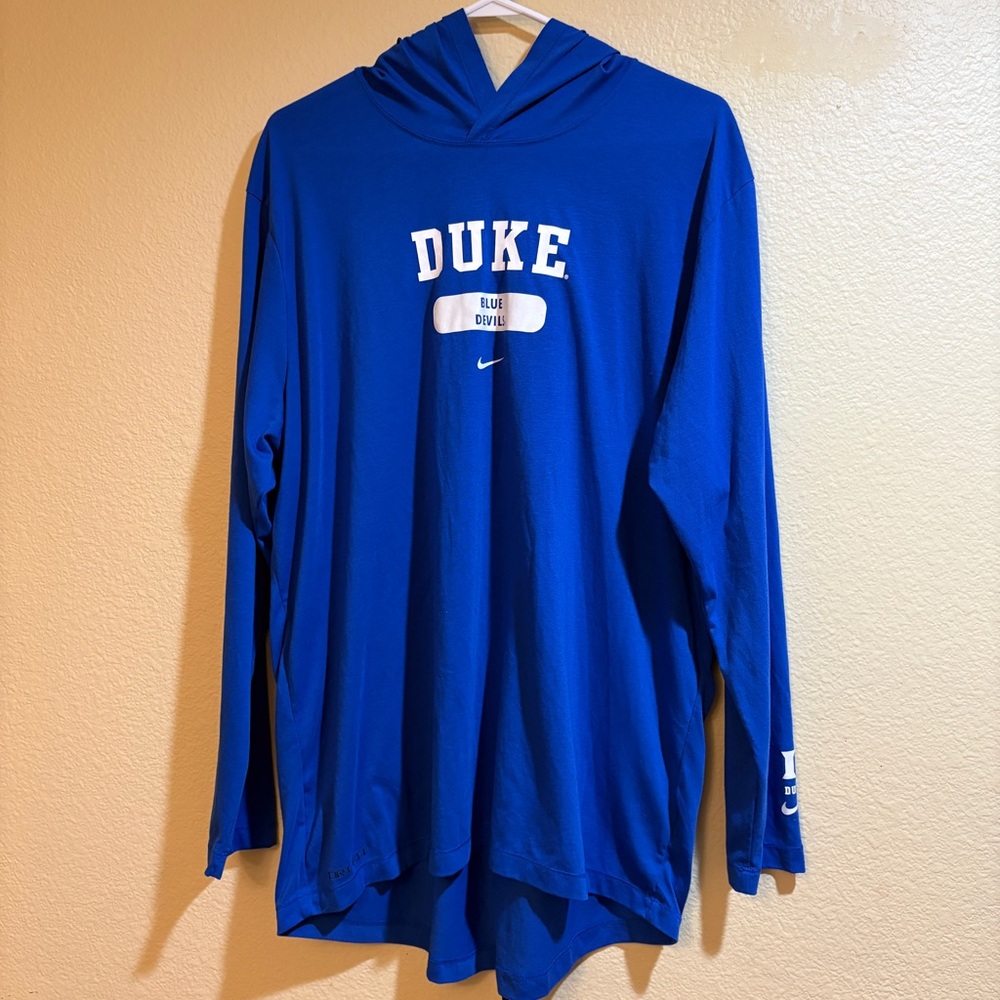 Duke Nike Dri-fit Long Sleeve XL Hooded Shirt Blue